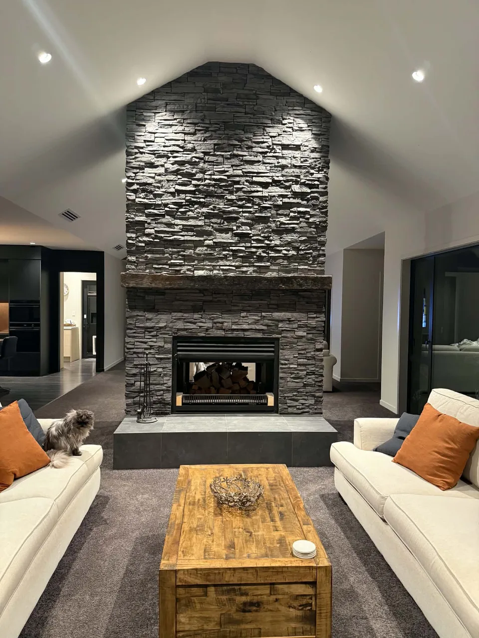 Feature double sided wood fire place